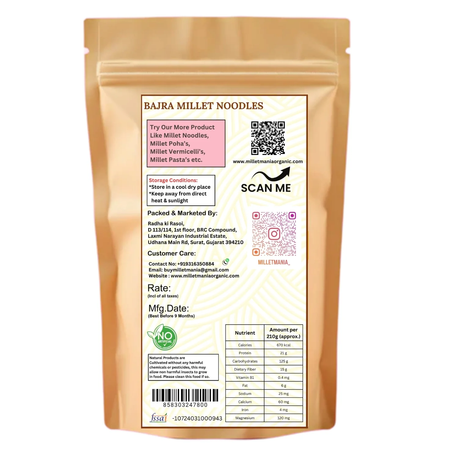 Bajra (Pearl) Noodles (210g) - Image 2