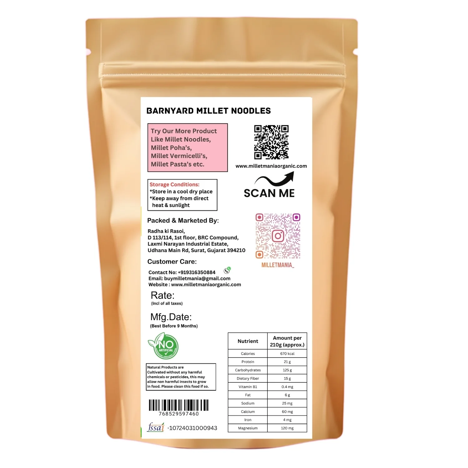 Barnyard Millet Noodles (210g) - Image 2