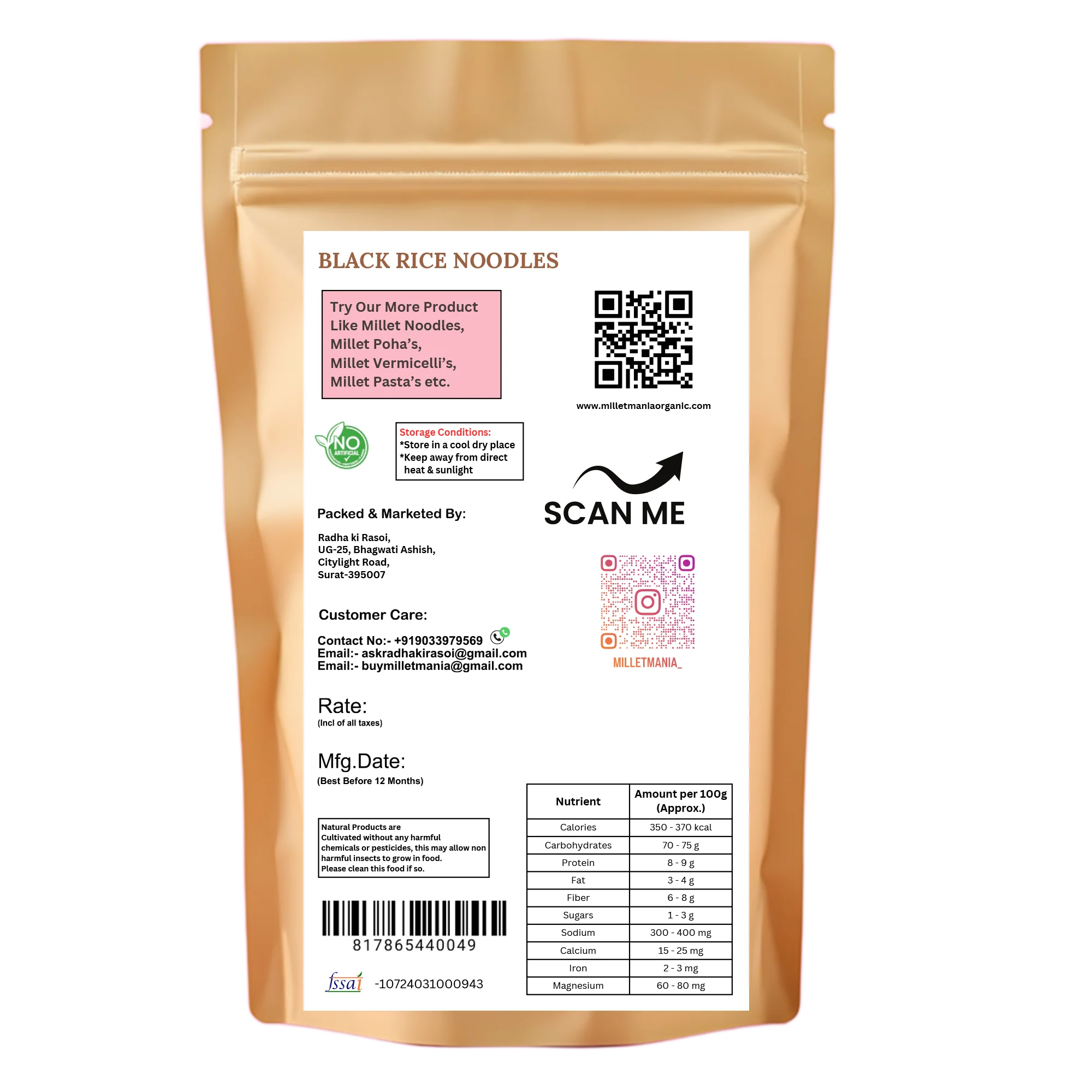 Black Rice Noodles (210g) - Image 2