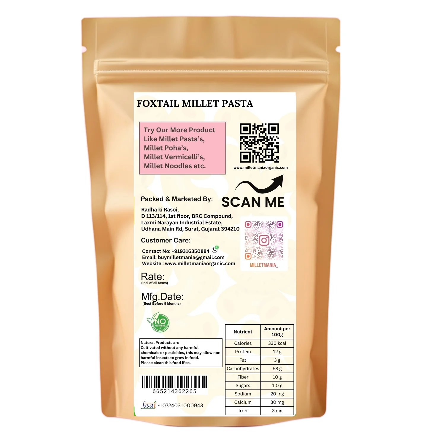 Foxtail Millet Pasta (200g) - Image 2