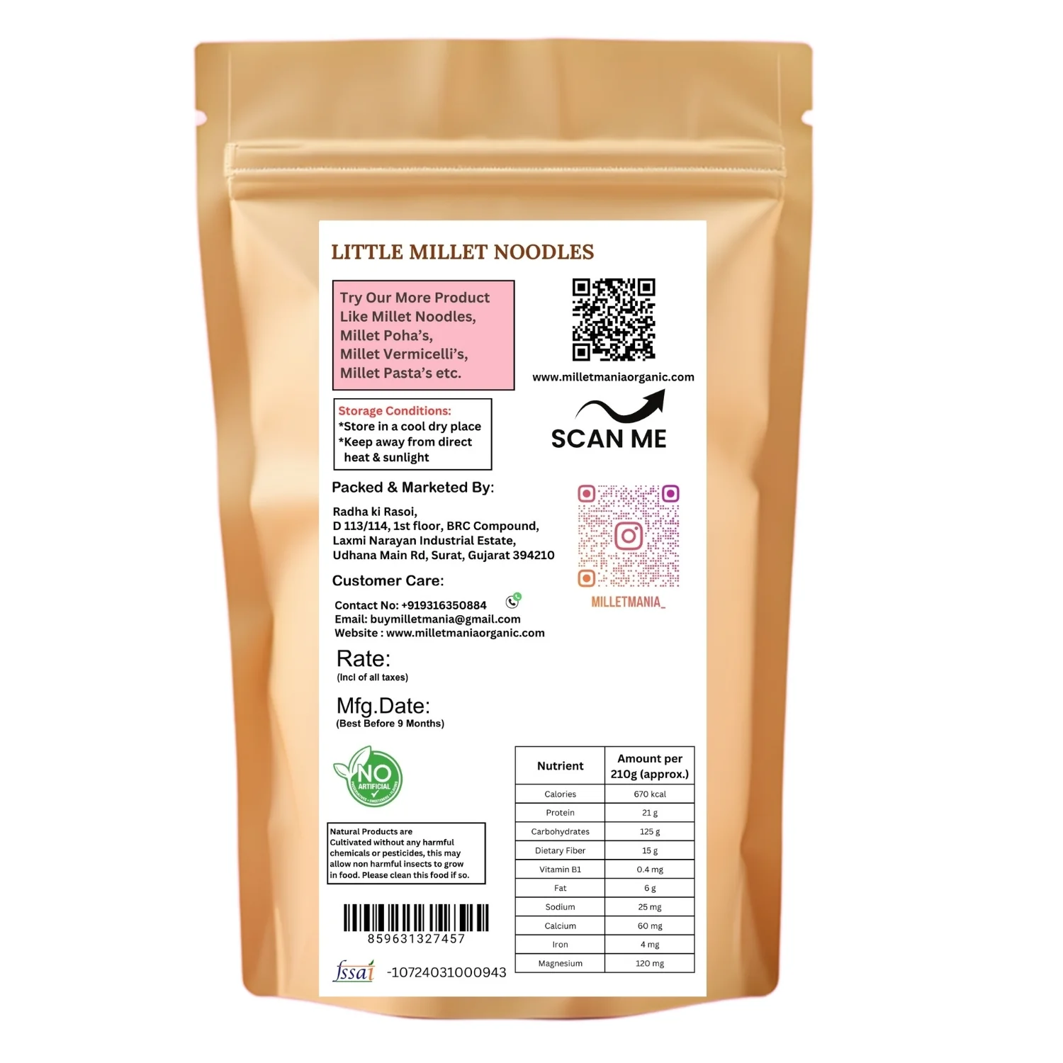 Little Millet Noodles (210g) - Image 2